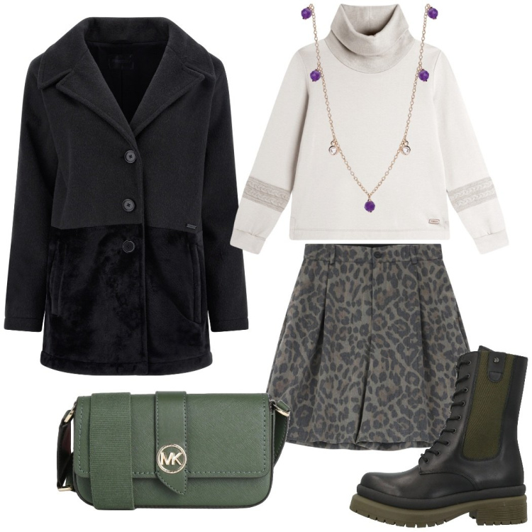 Outfit donna - Cena fuori con gli amici. Stile Urban per Serata fuori. Abbinamento con borse a tracolla, anfibi, collane, shorts, cappotti, felpe.