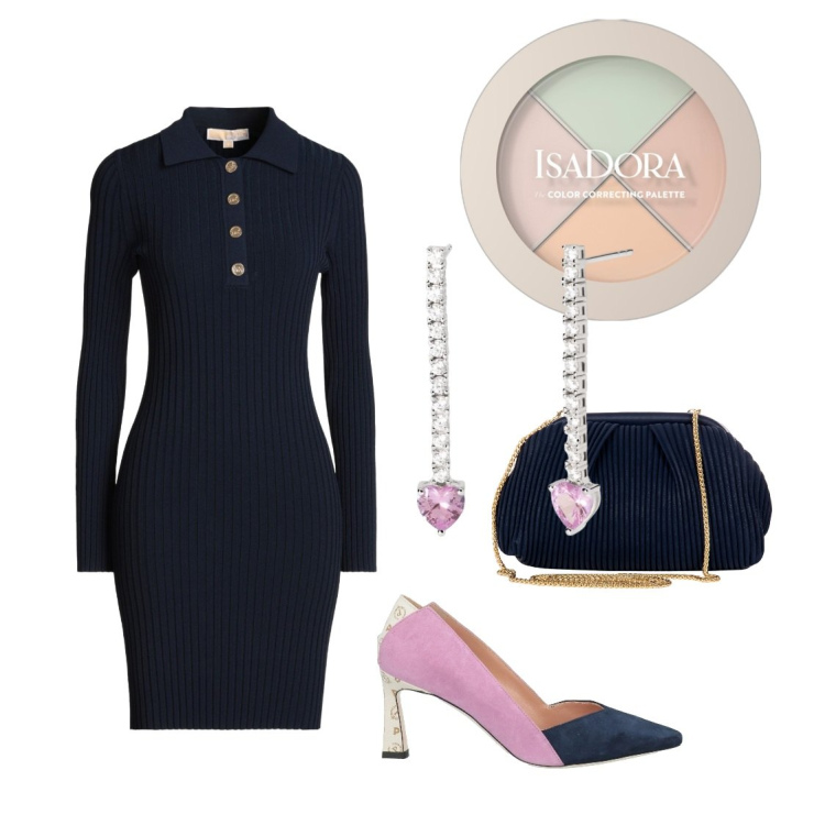 Outfit donna - Briefing di lavoro. Stile Chic per Serata fuori. Abbinamento con décolleté, vestiti corti, primer, orecchini, pochette.