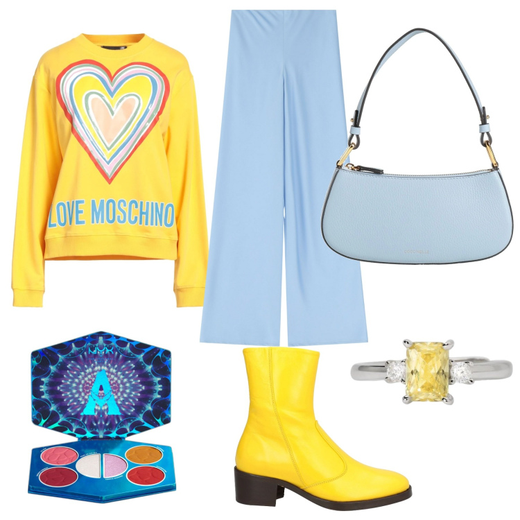 Outfit donna - Per Carnevale. Stile Casual per Serata fuori. Abbinamento con stivaletti, felpe, borse a mano, blush, anelli, pantaloni.