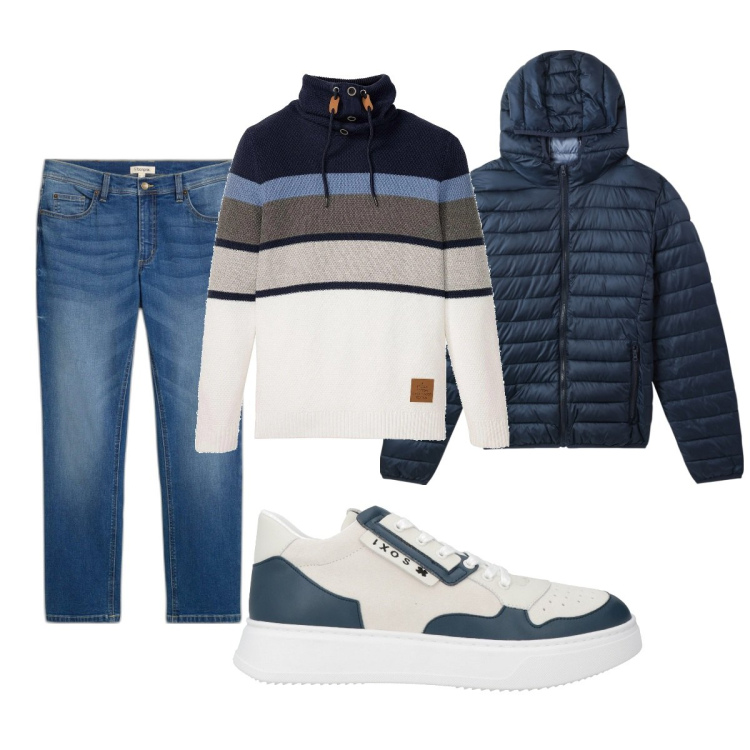 Outfit uomo - Total look #2055114. Stile Casual per Tutti i giorni. Abbinamento con jeans dritti, maglieria, sneakers, piumini.