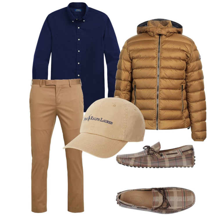 Outfit uomo - Sempre sull’onda. Stile Business/Elegante per Serata speciale. Abbinamento con piumini, pantaloni, scarpe stringate, cappelli, camicie.