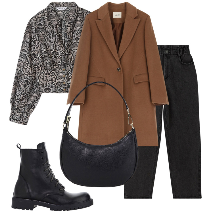 Outfit donna - Total look #2055131. Stile Urban per Tutti i giorni. Abbinamento con jeans, bluse, stivaletti, cappotti, borse a spalla.