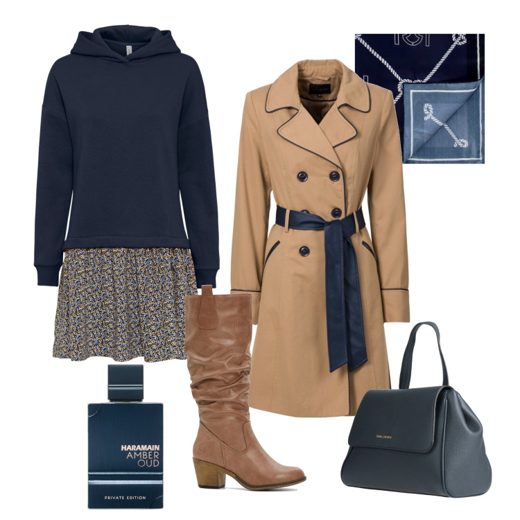 Outfit donna - L’abitino in felpa. Stile Urban per Tutti i giorni. Abbinamento con trench, vestiti, stivali, zaini, profumi, foulard.