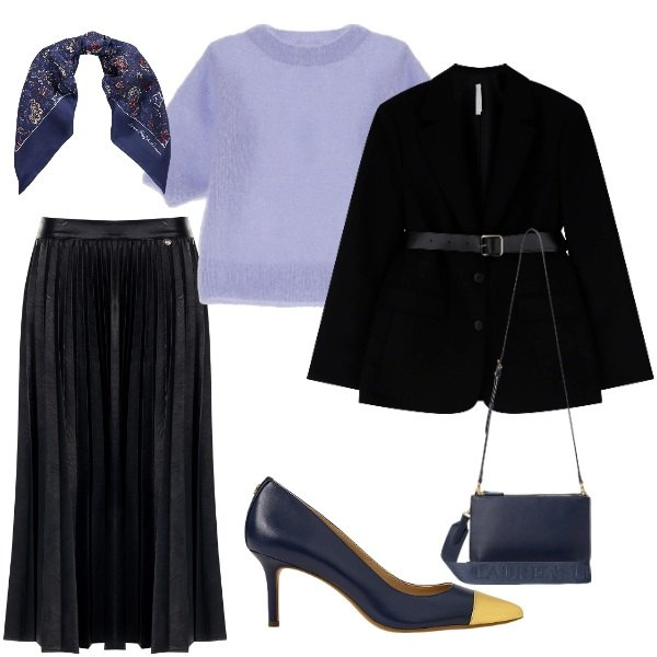Outfit donna - Total look #2055141. Stile Bon Ton per Serata fuori. Abbinamento con gonne longuette, blazer, borse a tracolla, foulard, décolleté, maglieria.