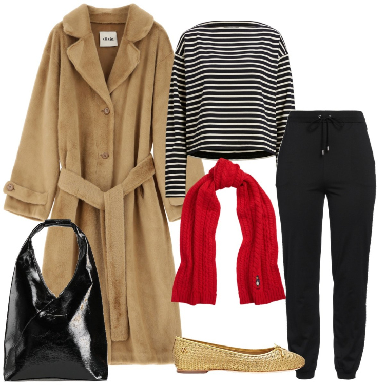 Outfit donna - Total look #2055142. Stile Sporty chic per Tutti i giorni. Abbinamento con borse a mano, pantaloni, cappotti, sciarpe, ballerine, t-shirt.