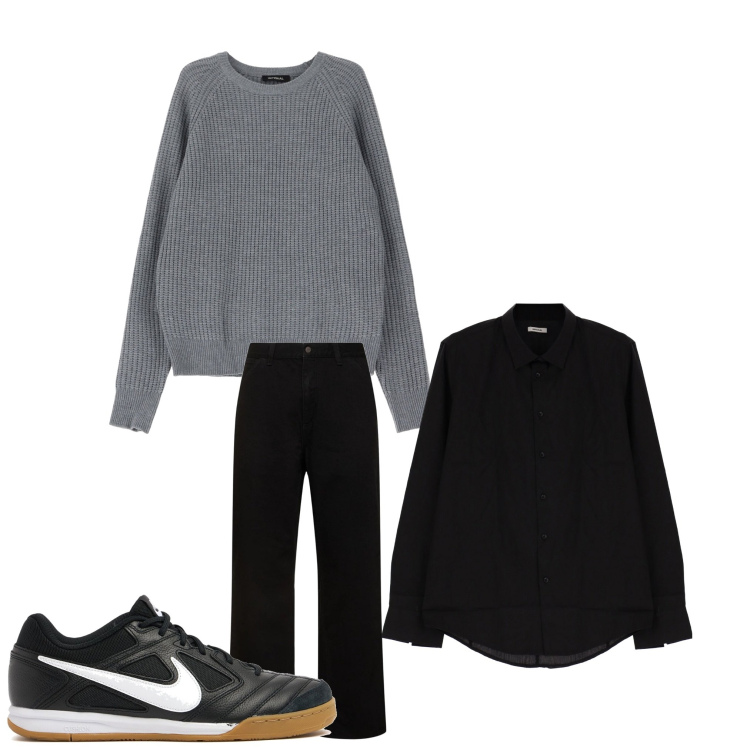 Outfit uomo - Grigio e nero. Stile Casual per Tutti i giorni. Abbinamento con camicie, pullovers, jeans, sneakers.