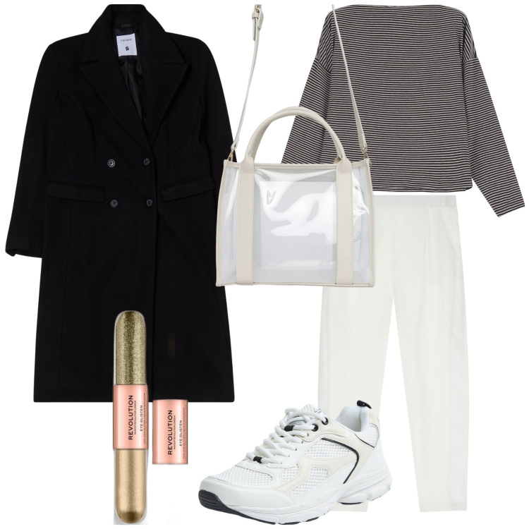 Outfit donna - Total look #2055185. Stile Casual chic per Tutti i giorni. Abbinamento con ombretti, borse tote, sneakers, cappotti, pantaloni skinny, maglieria.