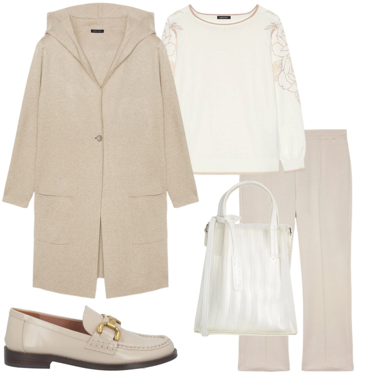 Outfit donna - Fiorella Rubino. Stile Casual chic per Ufficio. Abbinamento con mocassini, borse a mano, maglieria, pantaloni, cardigans.