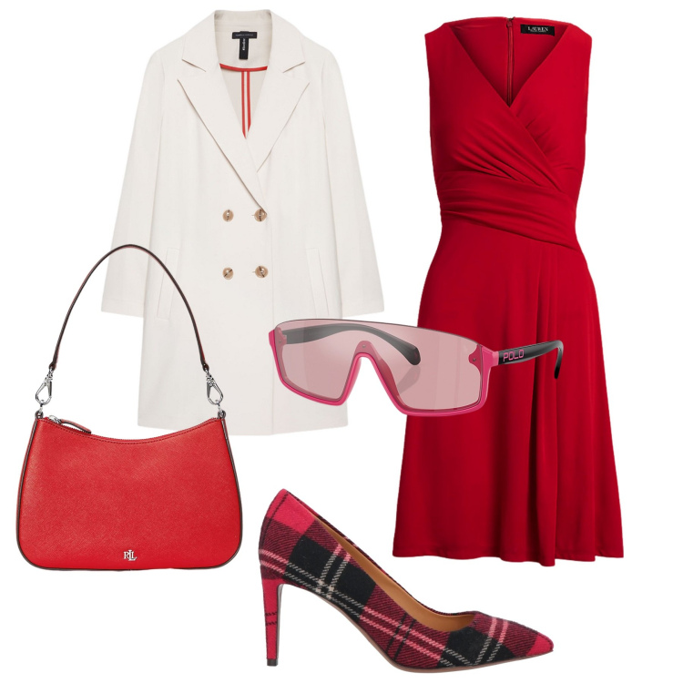 Outfit donna - Red tartan. Stile Sporty chic per Tutti i giorni. Abbinamento con décolleté, vestiti, borse a spalla, occhiali da sole, cappotti.