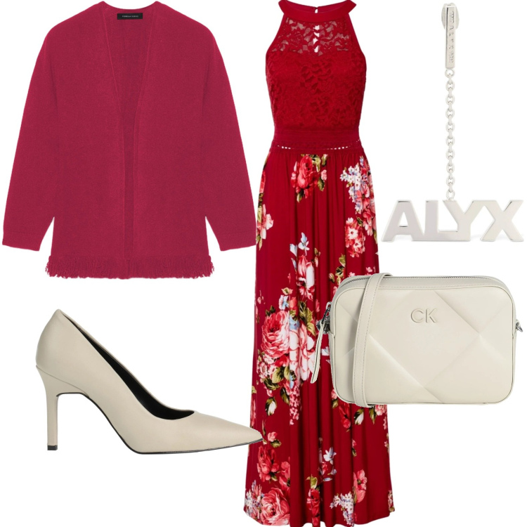 Outfit donna - flower time. Stile Glamour per Serata fuori. Abbinamento con vestiti lunghi, décolleté, borse a tracolla, cardigans, orecchini.