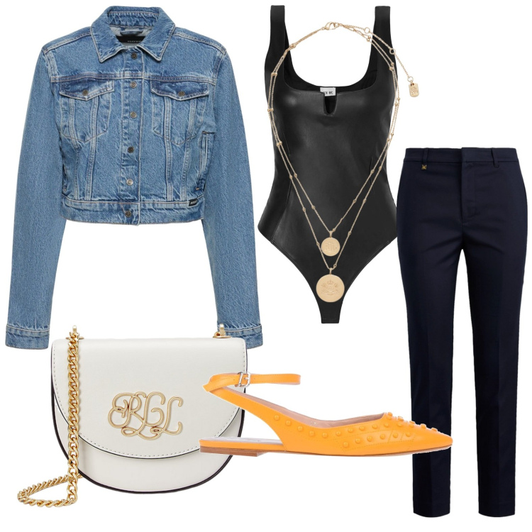 Outfit donna - Ballerine senape. Stile Rock per Scuola/Università. Abbinamento con body, ballerine, ciondoli, pantaloni, borse a tracolla, blazer.