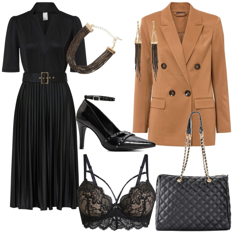 Outfit donna - Total look #2055257. Stile Chic per Serata fuori. Abbinamento con shopping bag, vestiti midi/longuette, reggiseni, blazer, décolleté, braccialetti.