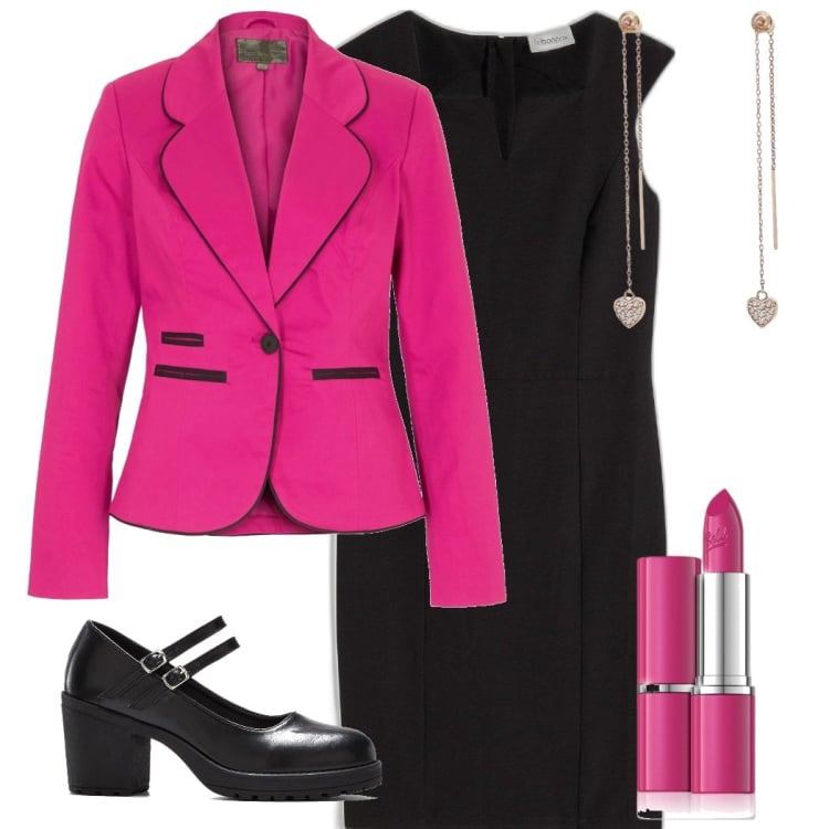 Outfit donna - Tubino nero must have. Stile Glamour per Serata fuori. Abbinamento con vestiti a tubino, blazer, décolleté, rossetti, orecchini.