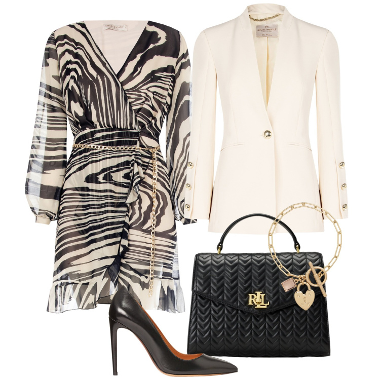 Outfit donna - Rinascimento - SS25. Stile Chic per Cerimonia. Abbinamento con vestiti, blazer, borse a mano, décolleté, braccialetti.