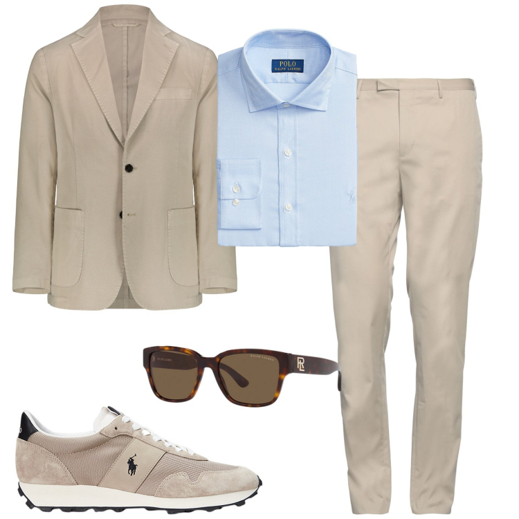 Outfit uomo - Early spring. Stile Urban per Tutti i giorni. Abbinamento con pantaloni chino, occhiali da sole, camicie, sneakers, giacche.
