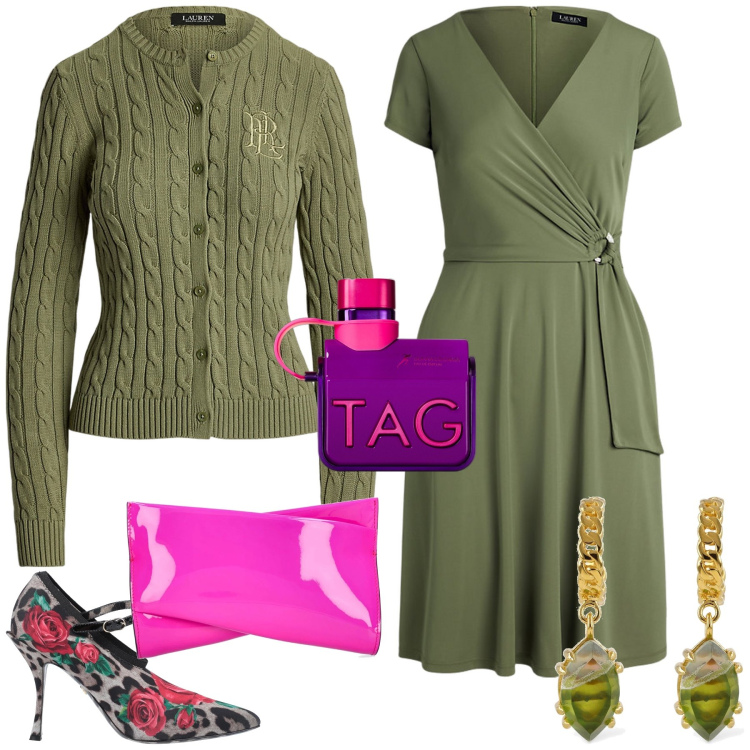 Outfit donna - Il golfino da sera. Stile Bon Ton per Serata fuori. Abbinamento con décolleté, profumi, cardigans, vestiti midi/longuette, pochette, orecchini.
