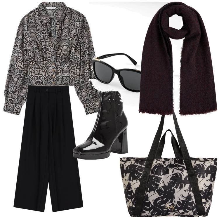 Outfit donna - La blusa davvero bella. Stile Urban per Ufficio. Abbinamento con occhiali da sole, bluse, stivaletti, pantaloni, shopping bag, sciarpe.