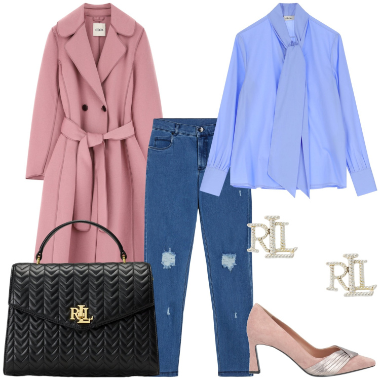 Outfit donna - Jeans casual ma bon ton e chic. Stile Glamour per Serata fuori. Abbinamento con décolleté, jeans skinny, camicie, cappotti, orecchini, borse a mano.
