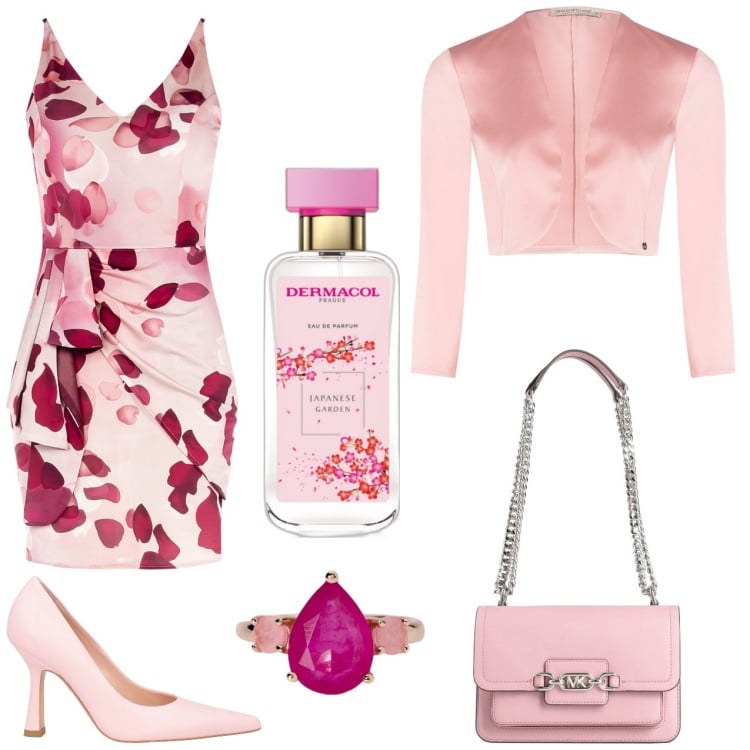 Outfit donna - Cena romantica. Stile Romantica per Serata fuori. Abbinamento con décolleté, borse a spalla, profumi, anelli, vestiti a tubino, bolero.