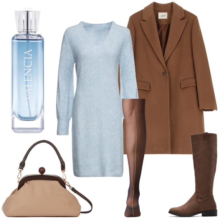 Outfit donna - Total look #2055508. Stile Casual per Ufficio. Abbinamento con stivali, vestiti, profumi, collant, cappotti, clutch.