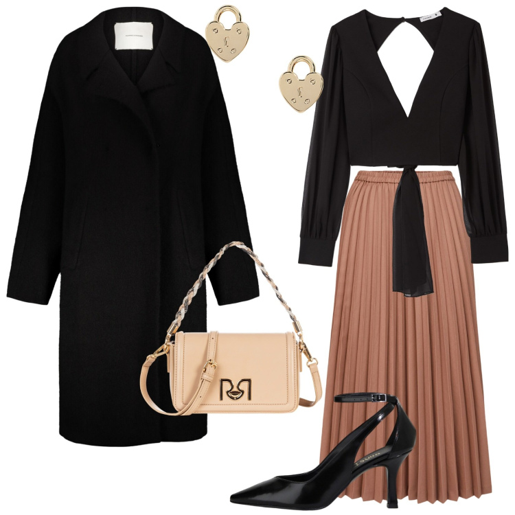 Outfit donna - Total look #2055565. Stile Chic per Tutti i giorni. Abbinamento con bluse, borse a tracolla, orecchini, décolleté, cappotti, minigonne.