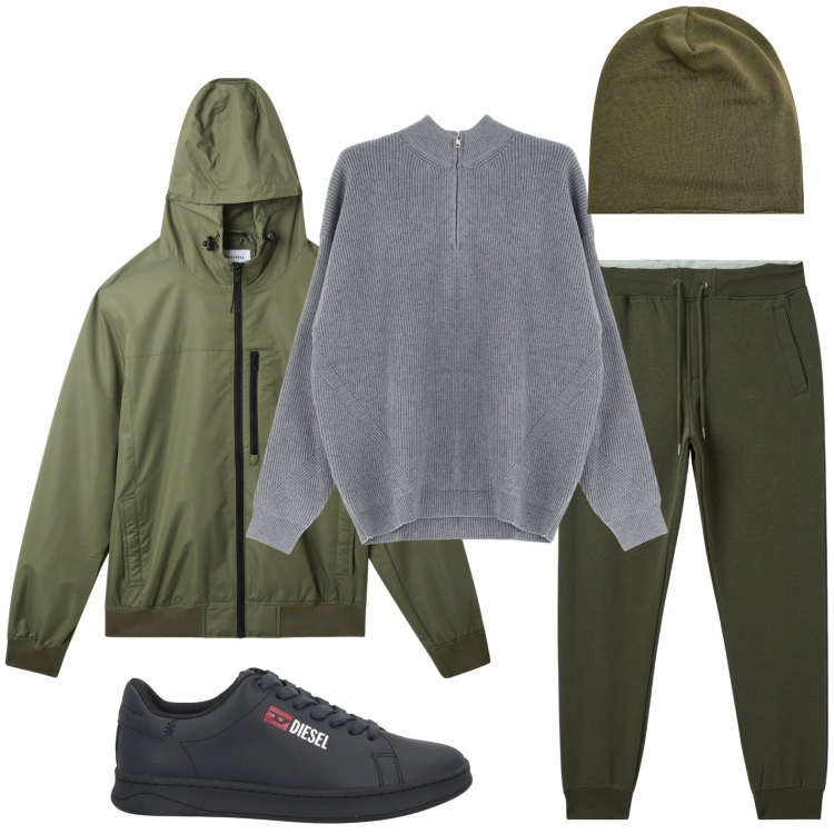 Outfit uomo - Maglione avvolgente. Stile Trendy per Tutti i giorni. Abbinamento con sneakers, maglieria, pantaloni, berretti, giacche.