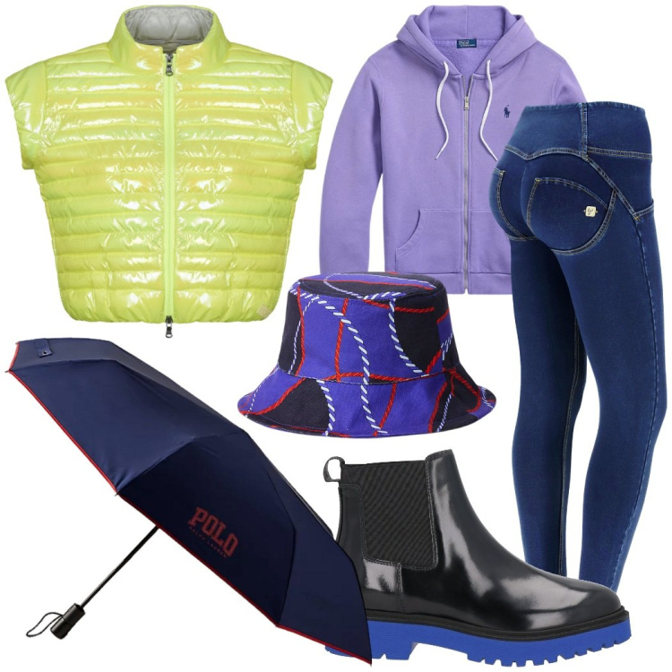 Outfit donna - Pioggia non ti temo. Stile Urban per Tutti i giorni. Abbinamento con stivaletti chelsea, jeggings, blazer, cappelli, felpe con cappuccio, polo.