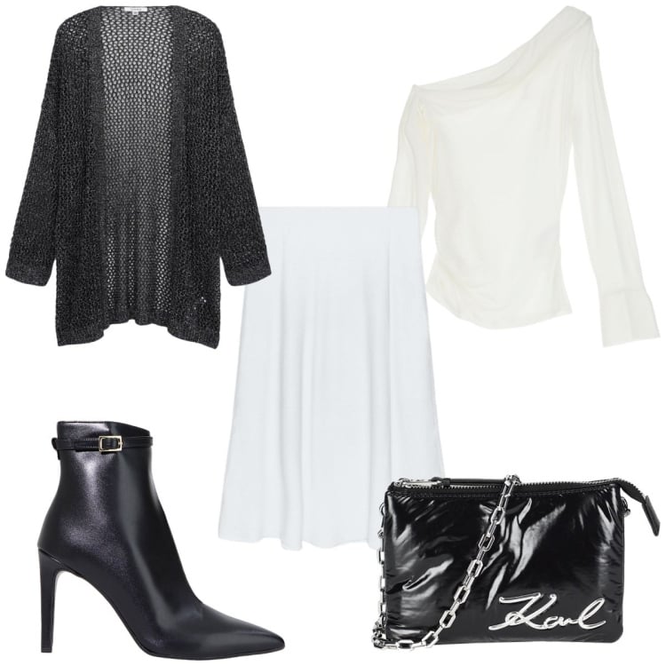 Outfit donna - Total look #2055603. Stile Trendy per Tutti i giorni. Abbinamento con borse a mano, gonne, kimono, stivaletti, maglieria.