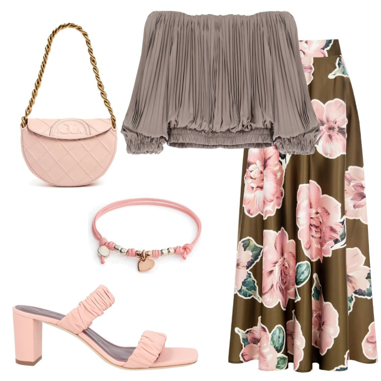 Outfit donna - Gitana style. Stile Romantica per Serata fuori. Abbinamento con sandali in pelle, top, gonne, braccialetti, borse a spalla.