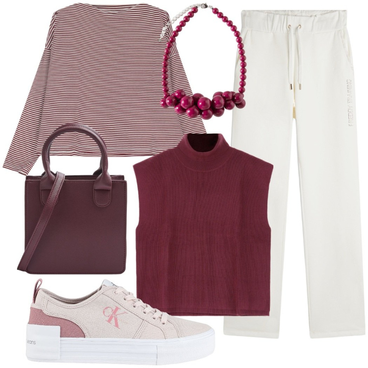 Outfit donna - Total look #2055637. Stile Casual chic per Tutti i giorni. Abbinamento con sneakers, shopping bag, maglieria, pantaloni, maglieria, collane.