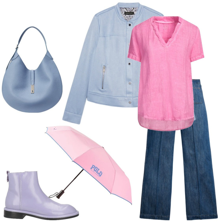 Outfit donna - Aprile pazzerello. Stile Casual per Tutti i giorni. Abbinamento con stivaletti, top, jeans, borse a spalla, polo, blazer.