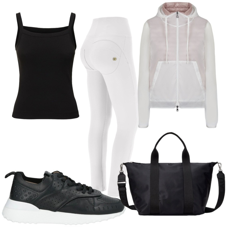 Outfit donna - Total look #2055682. Stile Trendy per Sport. Abbinamento con sneakers, pantaloni skinny, borse tote, blazer, canottiere.