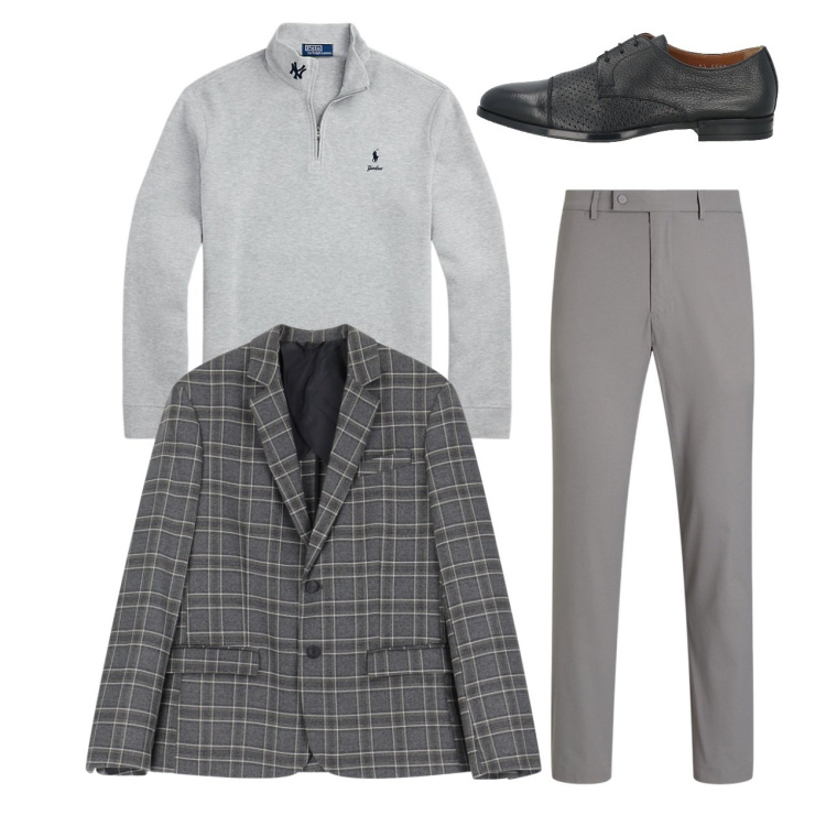 Outfit uomo - Grigio perla mezzi tempi. Stile Casual per Tutti i giorni. Abbinamento con scarpe stringate, giacche, pullovers, pantaloni.