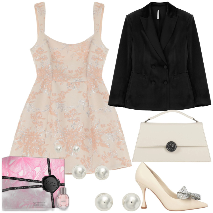 Outfit donna - Una cascata di perle. Stile Chic per Cerimonia. Abbinamento con décolleté, borse a mano, profumi, vestiti corti, blazer, orecchini.