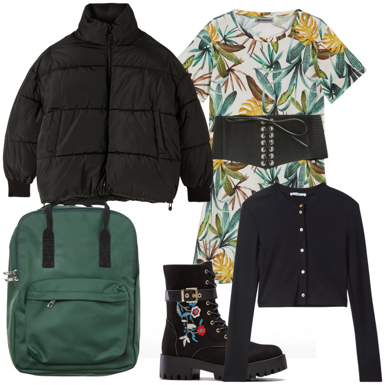 Outfit donna - Total look. Stile Basic per Tutti i giorni. Abbinamento con stivali, cinture, cardigans, piumini, zaini, vestiti.