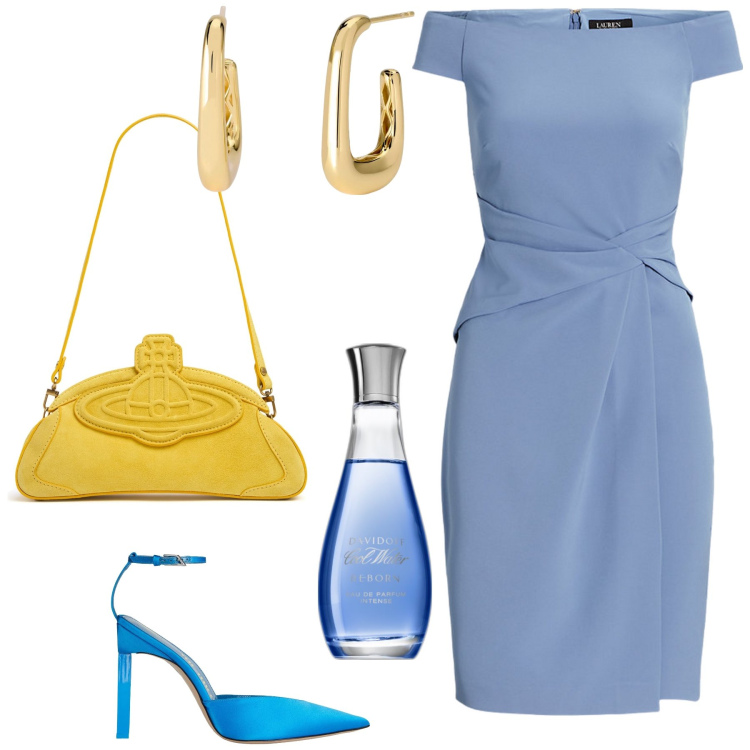 Outfit donna - Un sereno San Valentino. Stile Chic per Serata fuori. Abbinamento con décolleté, profumi, orecchini, vestiti, clutch.