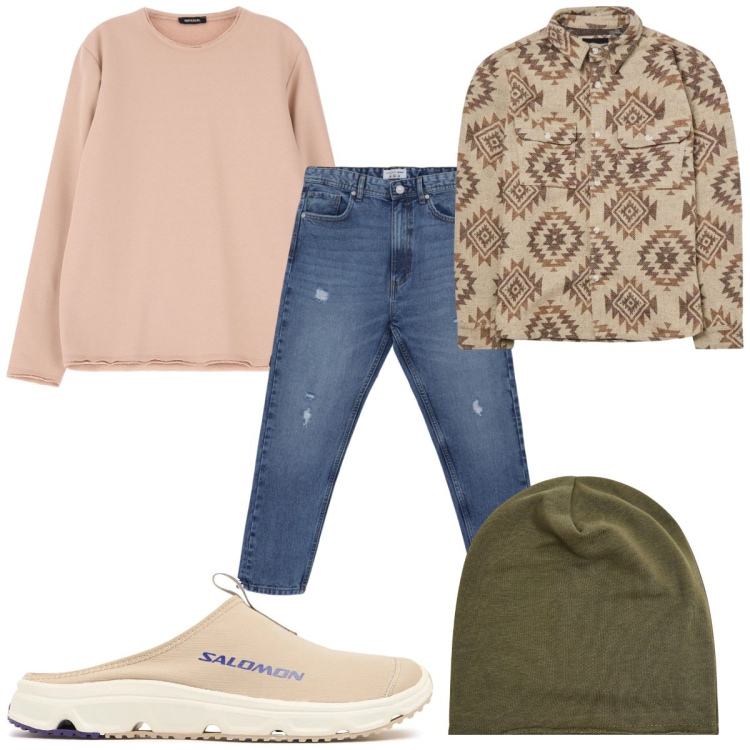 Outfit uomo - Total look #2055728. Stile Trendy per Tutti i giorni. Abbinamento con cappotti, berretti, jeans strappati, felpe, sneakers.
