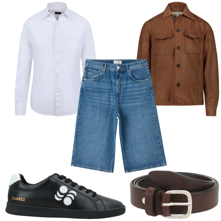 Outfit uomo - Total look #2055733. Stile Trendy per Tutti i giorni. Abbinamento con sneakers, pantaloni corti, cinture, giacche, camicie.