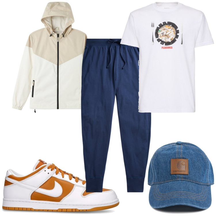 Outfit uomo - Total look #2055737. Stile Trendy per Sport. Abbinamento con giacche, pantaloni, sneakers, cappelli, t-shirt.