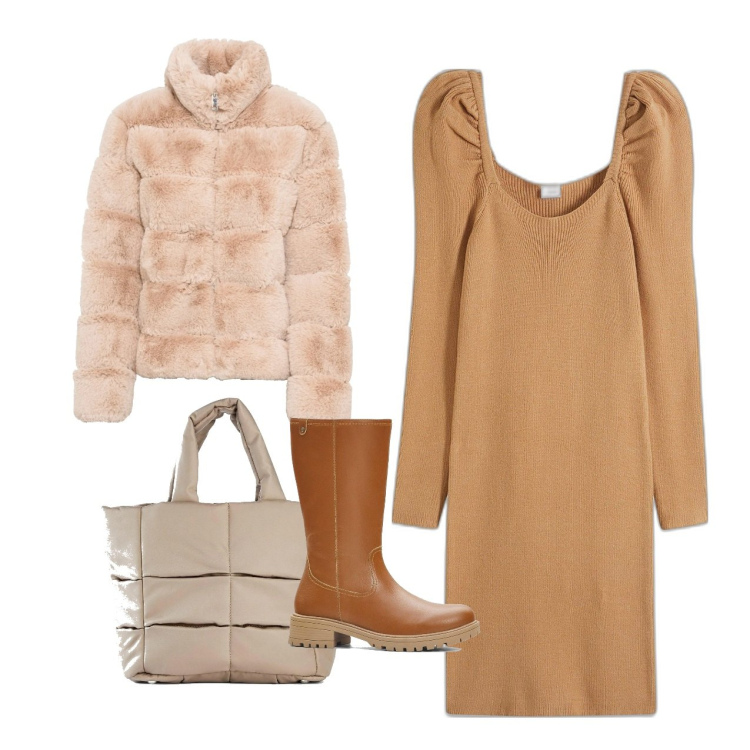 Outfit donna - bonprix - Focus on: Essentials. Stile Bon Ton per Tutti i giorni. Abbinamento con ecopellicce, vestiti, stivali, borse a mano.
