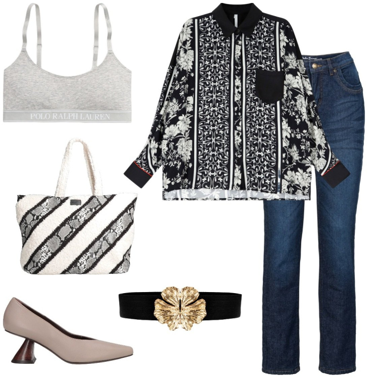 Outfit donna - Cintura a foglia. Stile Casual chic per Tutti i giorni. Abbinamento con jeans dritti, décolleté, borse a mano, cinture, camicie, canottiere.