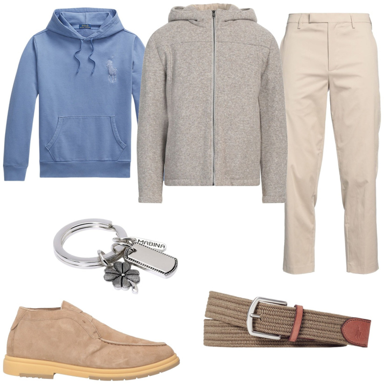 Outfit uomo - Stile utility. Stile Trendy per Serata speciale. Abbinamento con stivali e stivaletti, giacche, pantaloni cargo, portachiavi, cinture, felpe con cappuccio.