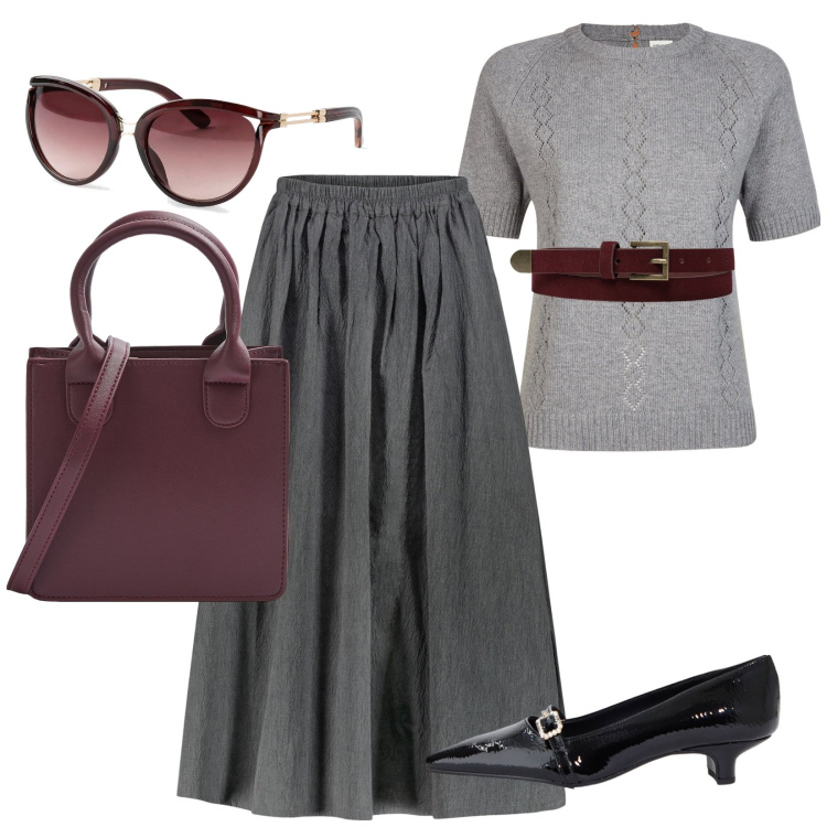 Outfit donna - 60\': Signorina "Buonasera". Stile Vintage retrò per Tutti i giorni. Abbinamento con occhiali da sole, shopping bag, ballerine, gonne, maglieria, cinture.