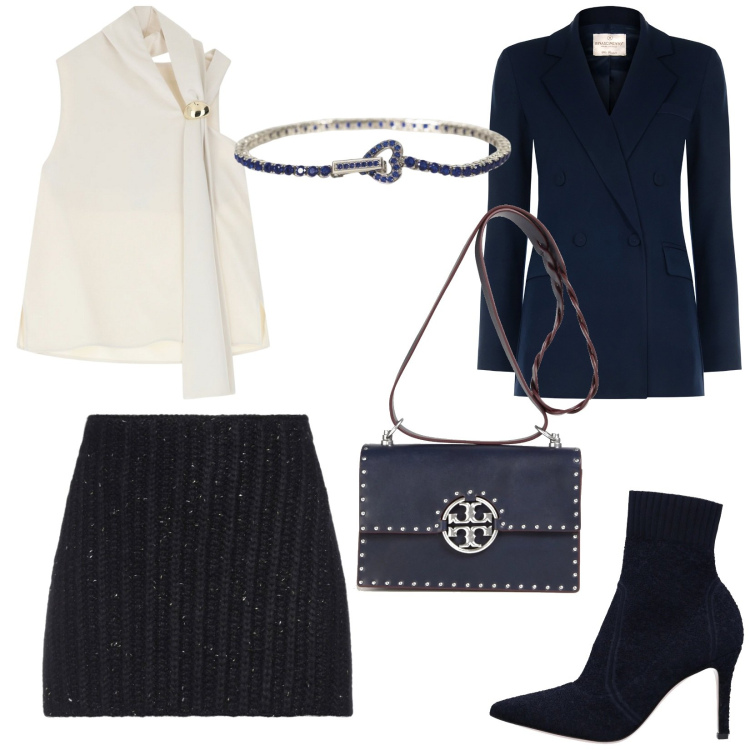 Outfit donna - Dettagli per brillare. Stile Glamour per Serata fuori. Abbinamento con minigonne, stivaletti, borse a tracolla, braccialetti, blazer, top.