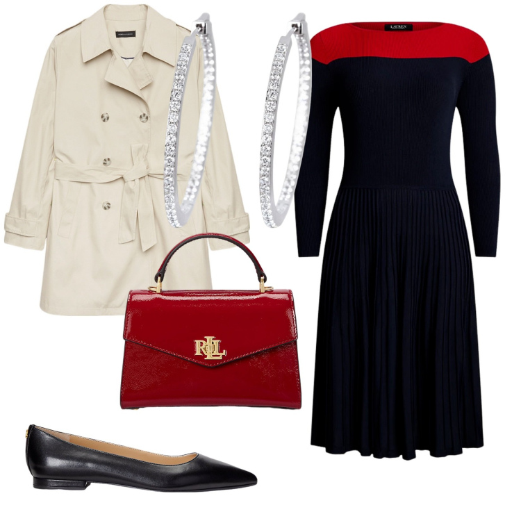 Outfit donna - Comoda e bella. per Tutti i giorni. Abbinamento con orecchini, ballerine, borse a mano, vestiti, trench.