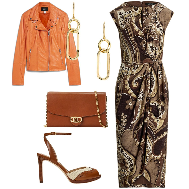 Outfit donna - Mi piace. per Tutti i giorni. Abbinamento con blazer, borse a tracolla, vestiti, orecchini, sandali in pelle.