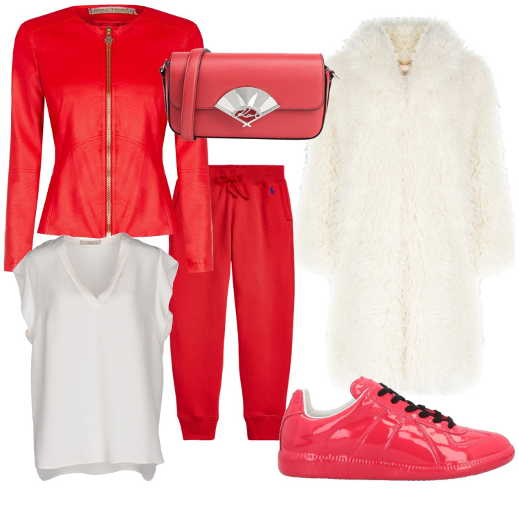 Outfit donna - Pomeriggio cool. Stile Sporty chic per Tutti i giorni. Abbinamento con sneakers, borse a tracolla, top, giacche, cappotti, pantaloni sportivi.