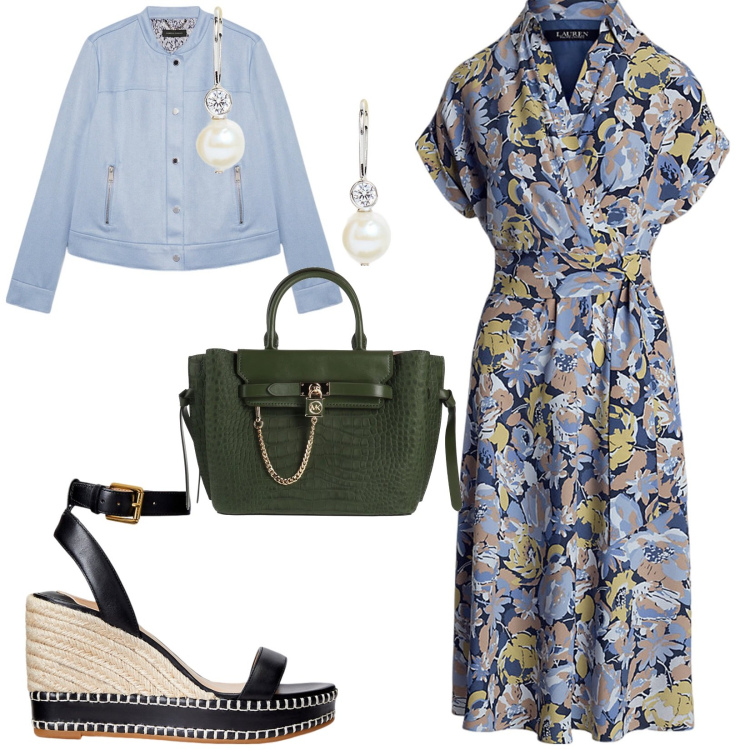 Outfit donna - Pensiamo alla bella stagione. per Tutti i giorni. Abbinamento con borse a mano, espadrillas, vestiti, orecchini, blazer.