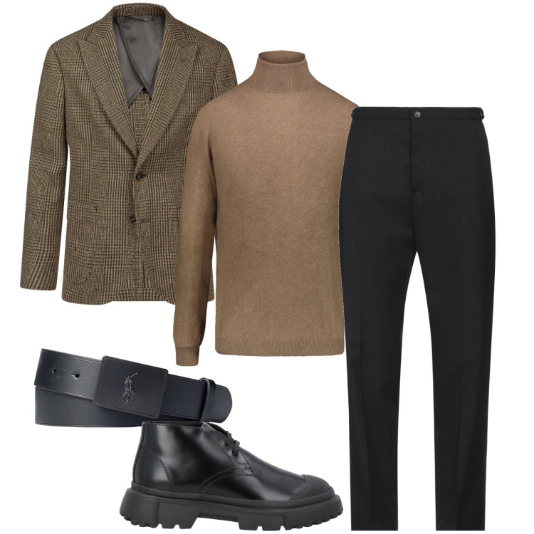 Outfit uomo - Giacca e dolcevita. Stile Business/Elegante per Cerimonia. Abbinamento con pantaloni, stivali e stivaletti, cinture, giacche, maglieria.