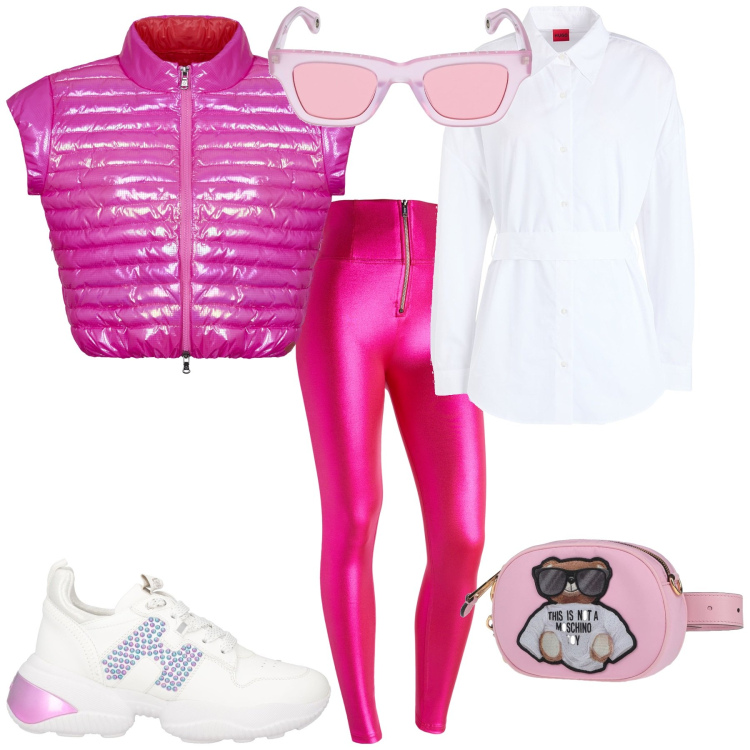 Outfit donna - Total look #2055917. Stile Sporty chic per Tutti i giorni. Abbinamento con sneakers, marsupi, camicie, pantaloni skinny, blazer, occhiali da sole.